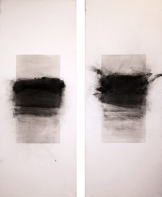 Zeitraum 1 und 2, 2014, Charcoal, Seawater (Opatja), Acryl, Canvas, á 180 x 70 cm