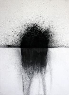 Loiben 1, 2014, Charcoal, Water (Oberloiben/Donau), Canvas, 70 x 50 cm