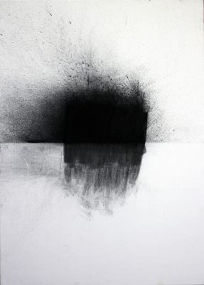 Loiben 2, 2014, Charcoal, Water (Oberloiben/Donau), Canvas, 70 x 50 cm