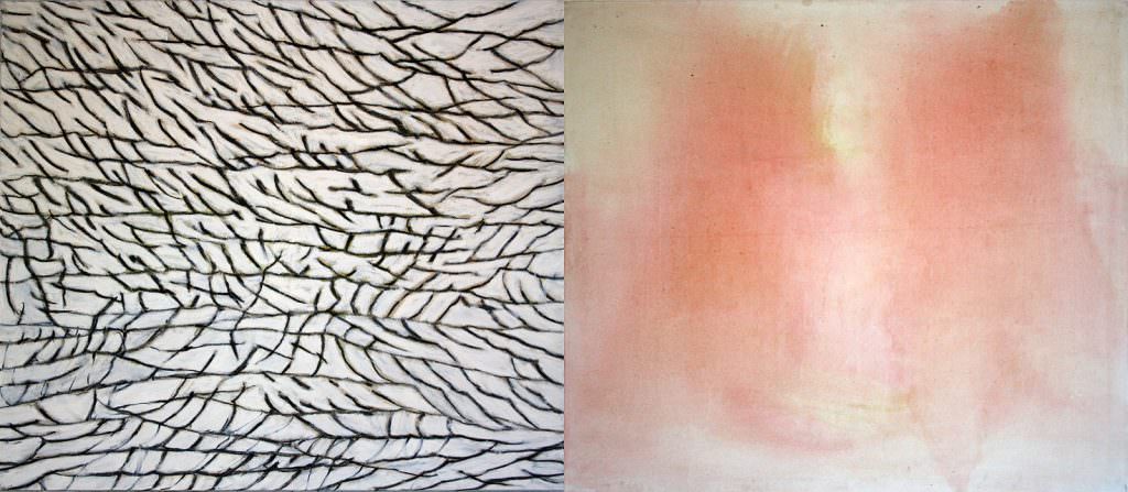 Lines and Lanes, Kohle und Acryl auf Leinwand, zweiteilig, 105 x 220 cm